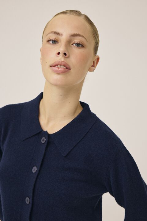 Mabel 15 Langærmede polo strikcardigan - 100% Cashmere