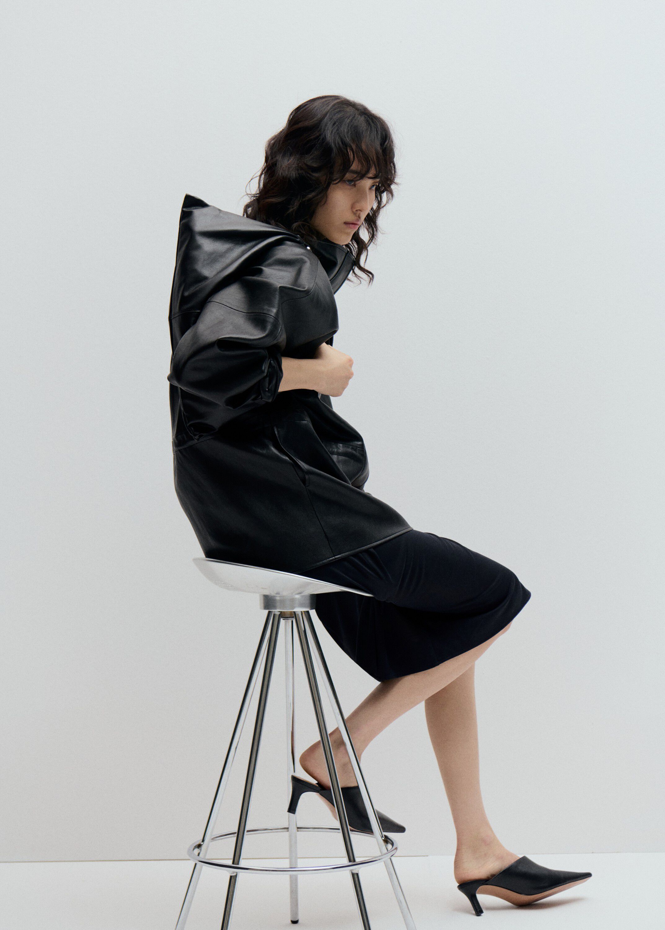Faux leather funnel neck jacket