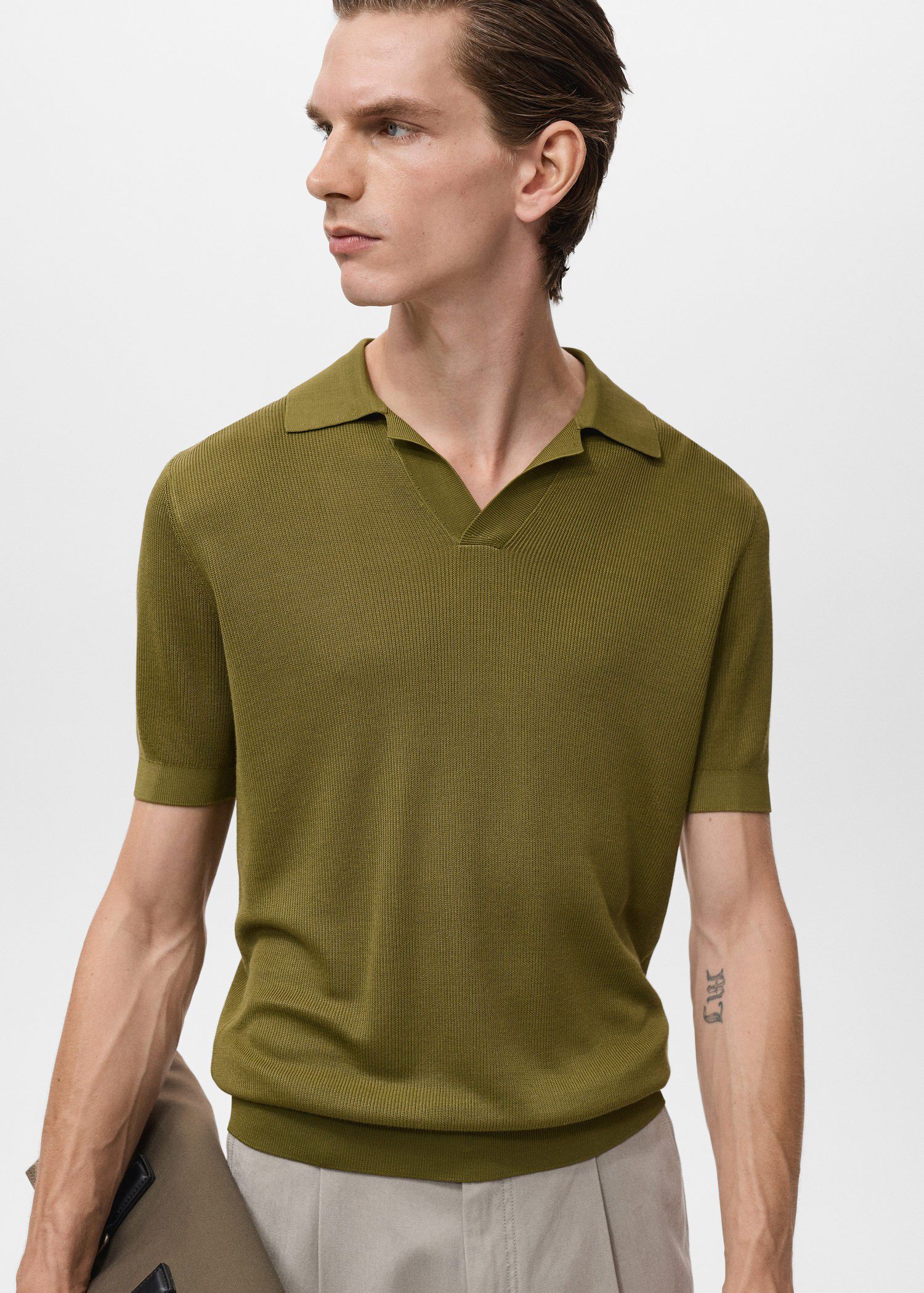 Cotton polo shirt with microstructu