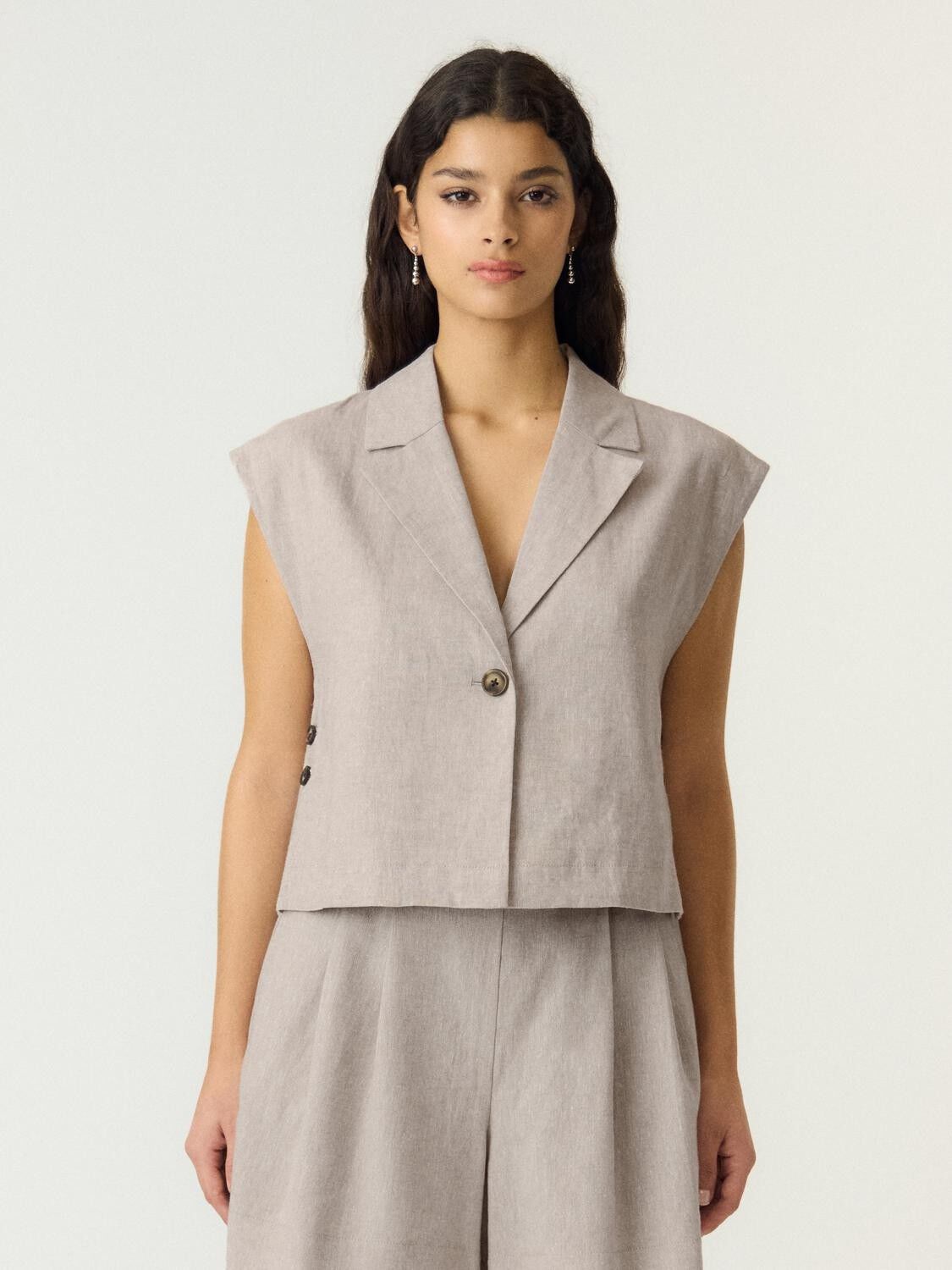 YASUSUMA SHORT LINEN BLEND WAISTCOA