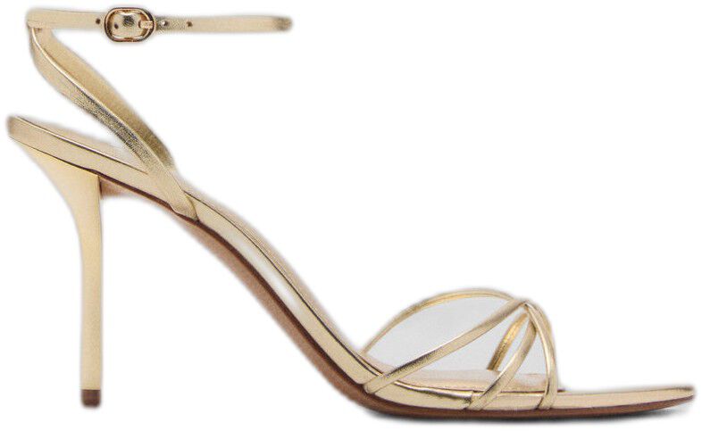 Heeled sandal with crossed straps