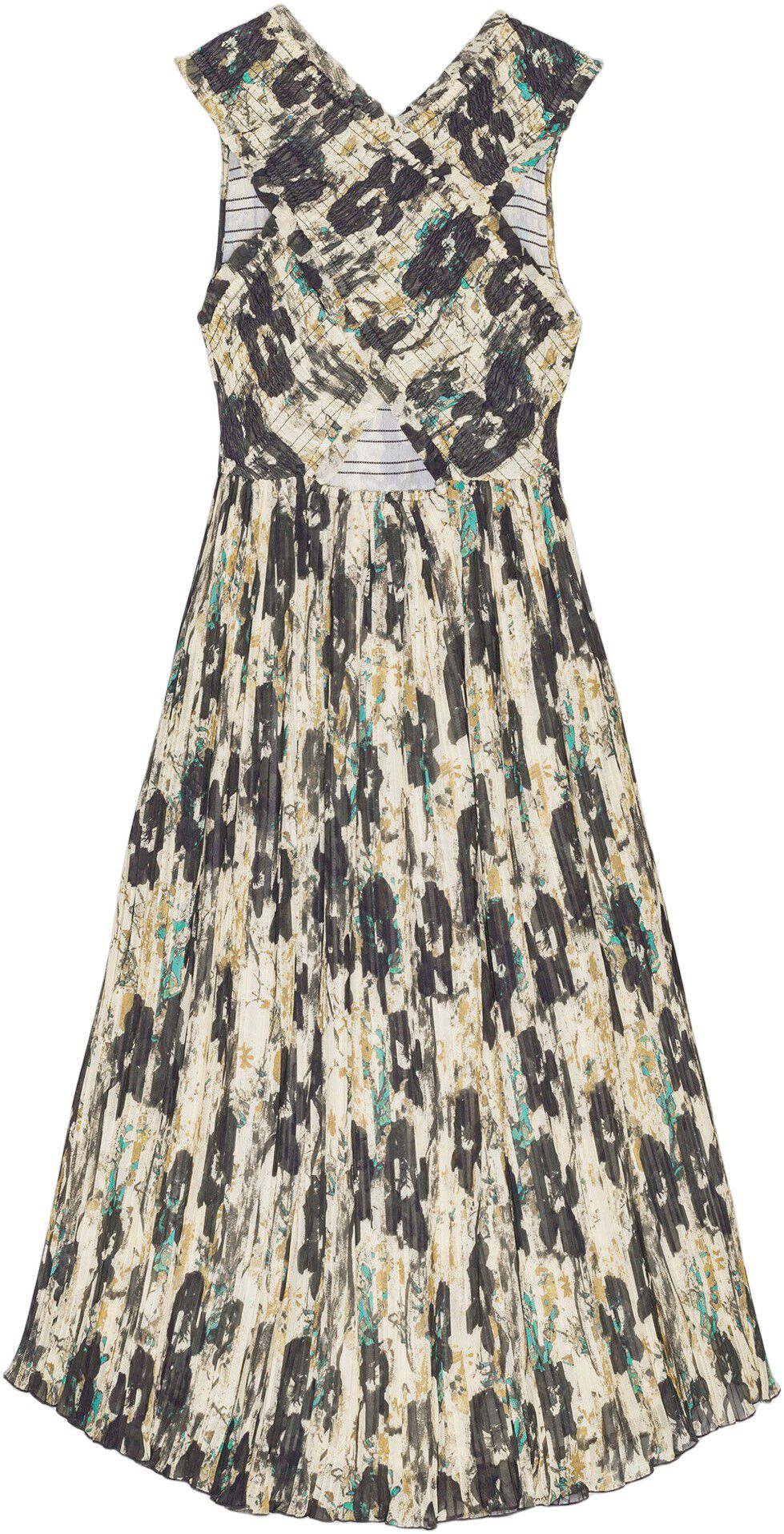 Printed Pleats Smock Midi Straps Dr