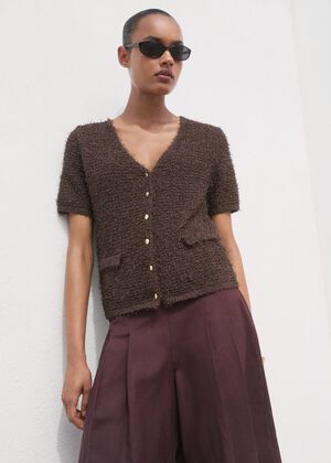 Short-sleeved bouclÃ© cardigan