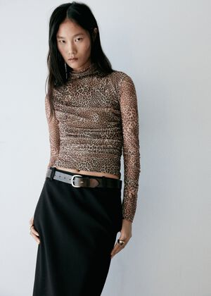 Animal print ruched T-shirt