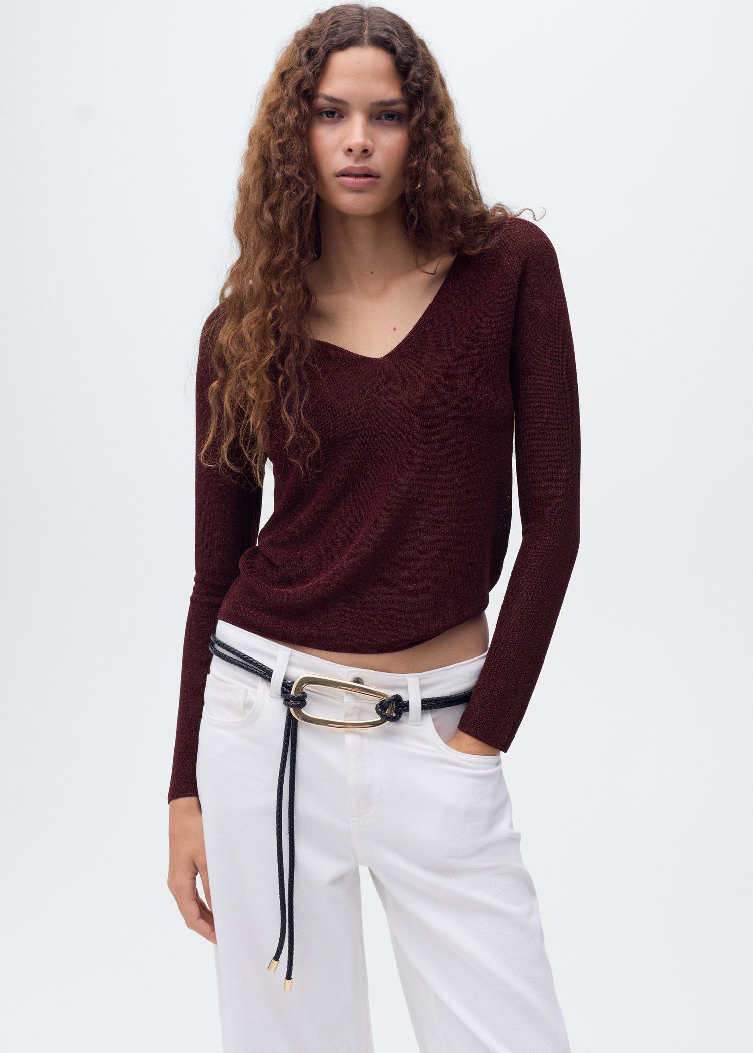 V-neck lurex sweater