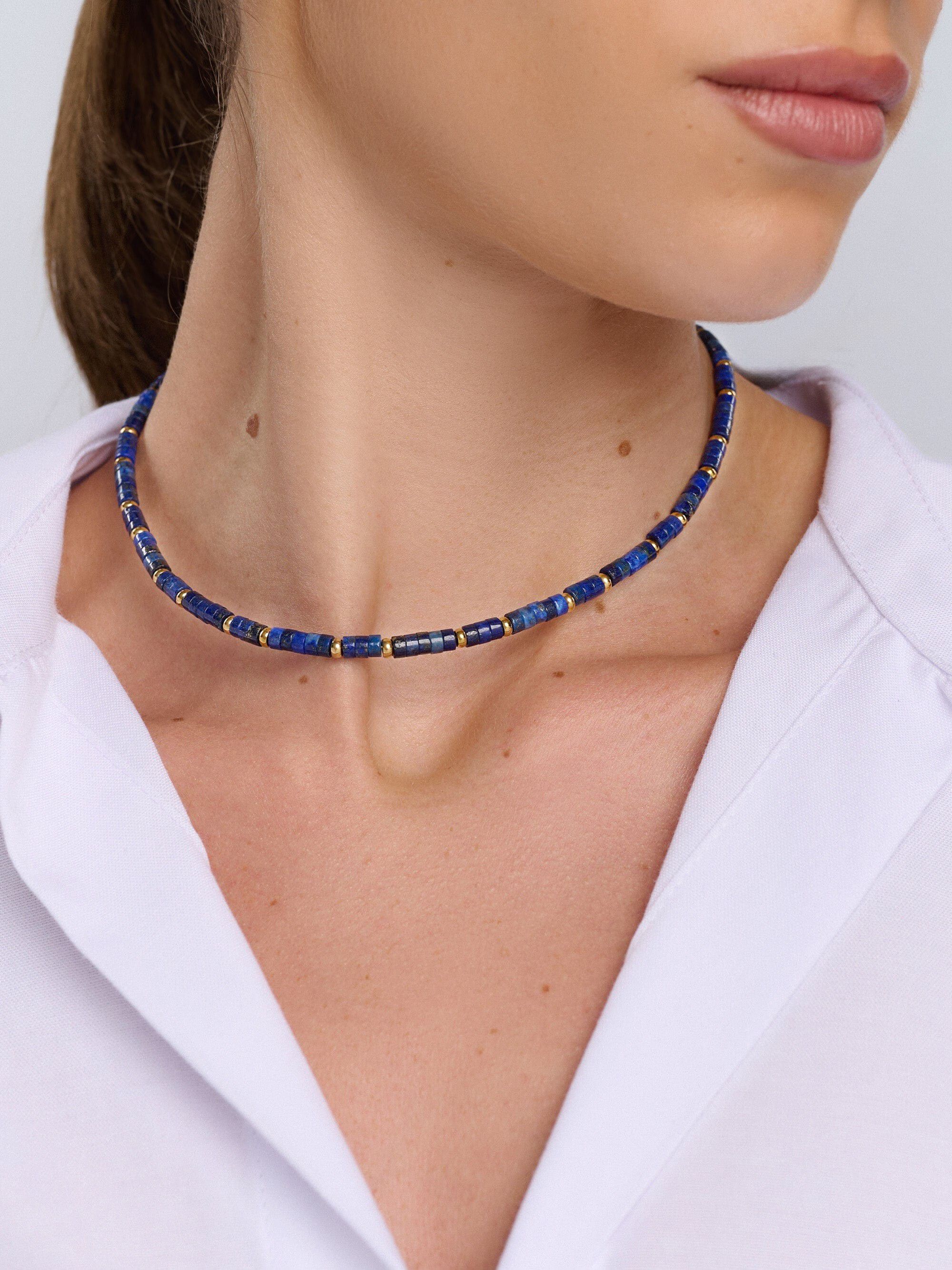 Women's Heishi Blue Lapis Choker with Gold
