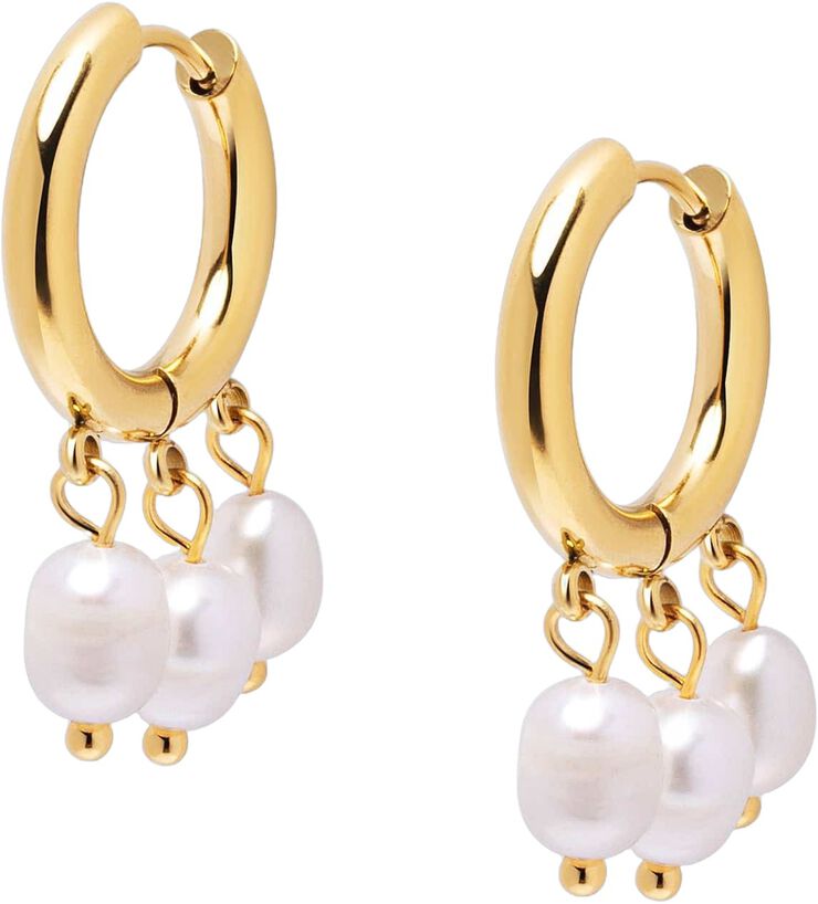 Triple Drop Pearl Hoops in Gold