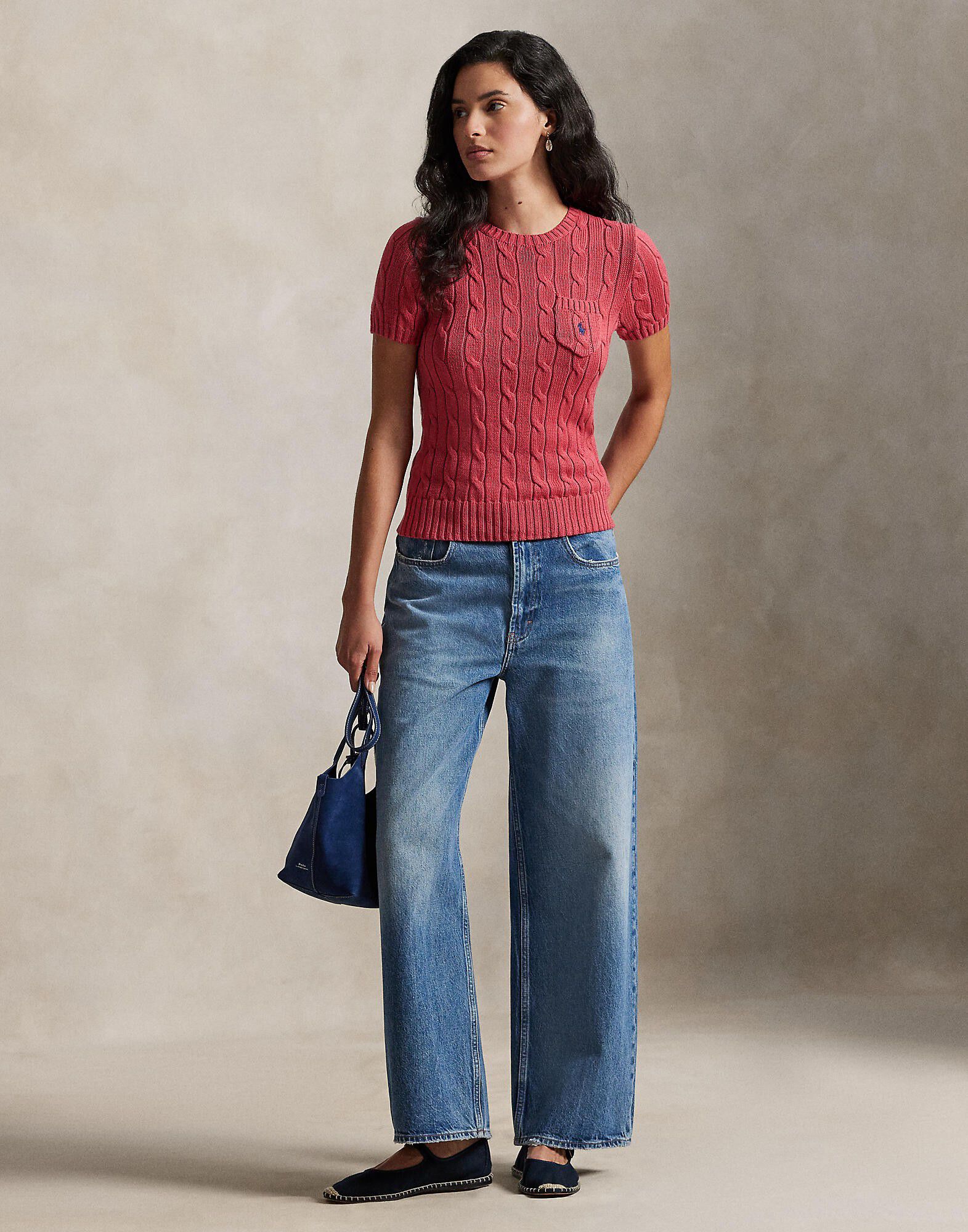 Cable-Knit Cotton Short-Sleeve Sweater