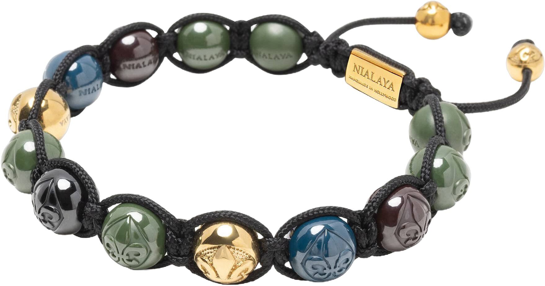 Men's Beaded Bracelet with Multicolored Ceramic & Gold Balls