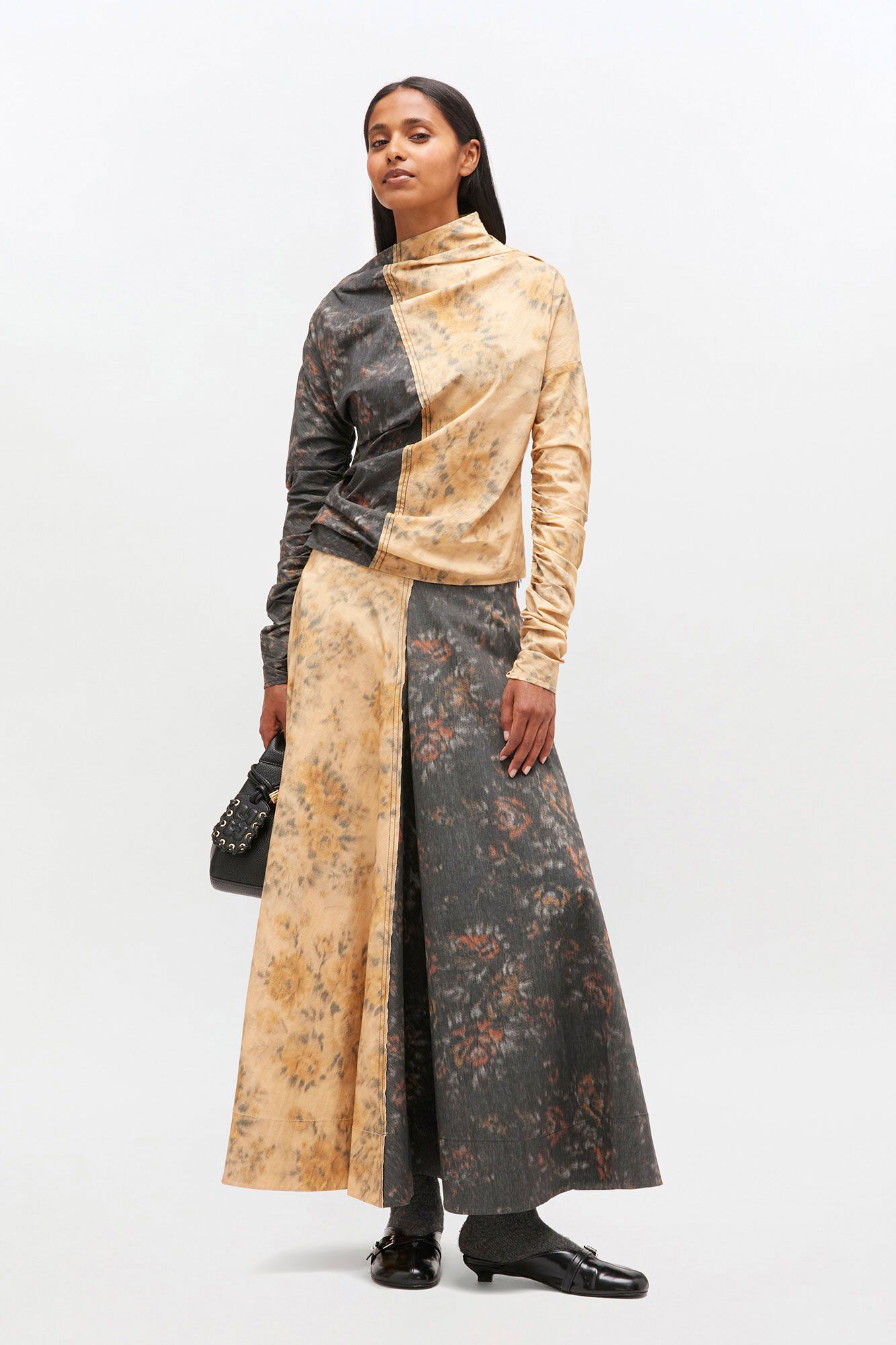 Printed Stretch Cotton Ruched Top