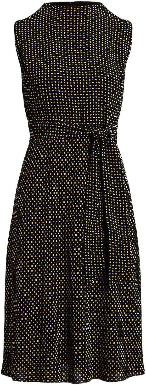 Geo-Print Belted Bubble Crepe Dress