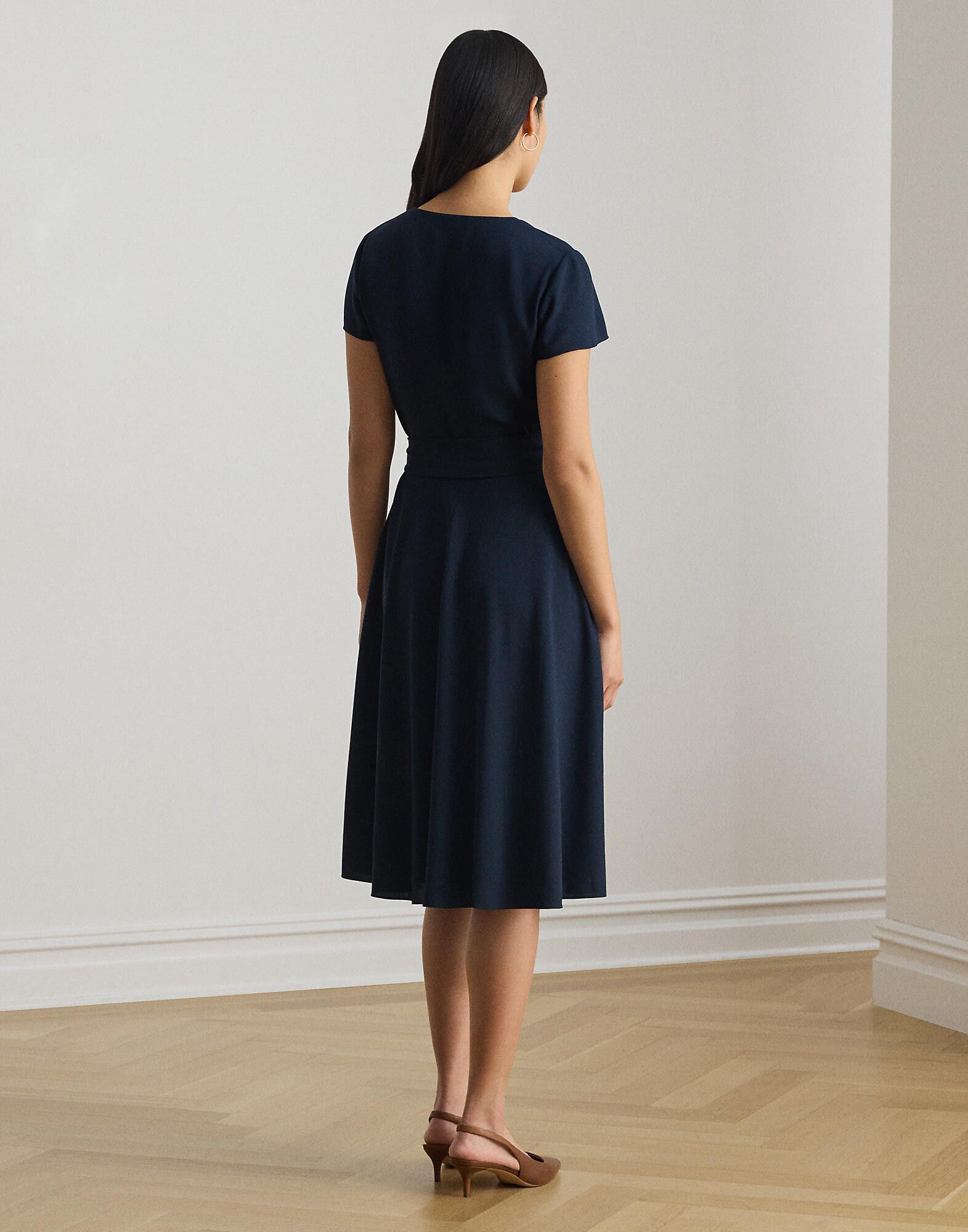 Belted Georgette Surplice Dress