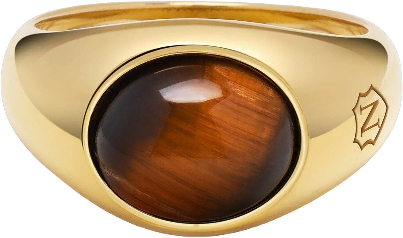 Gold Oval Signet Ring with Brown Tiger Eye