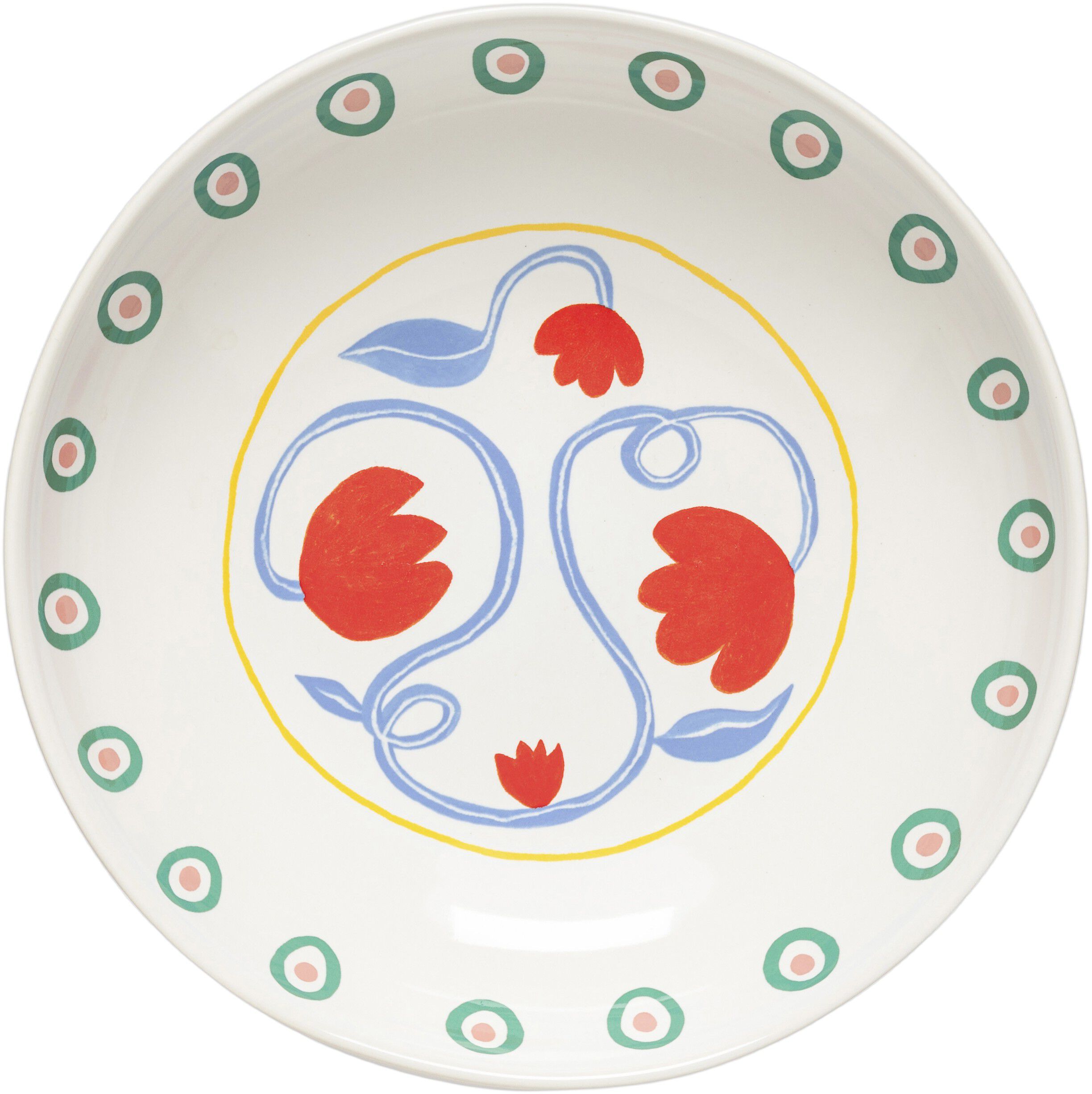 Salat-/pastatallerken dyb Bliss 25 cm R&oslash;d/Hvid/Bl&aring; Keramik