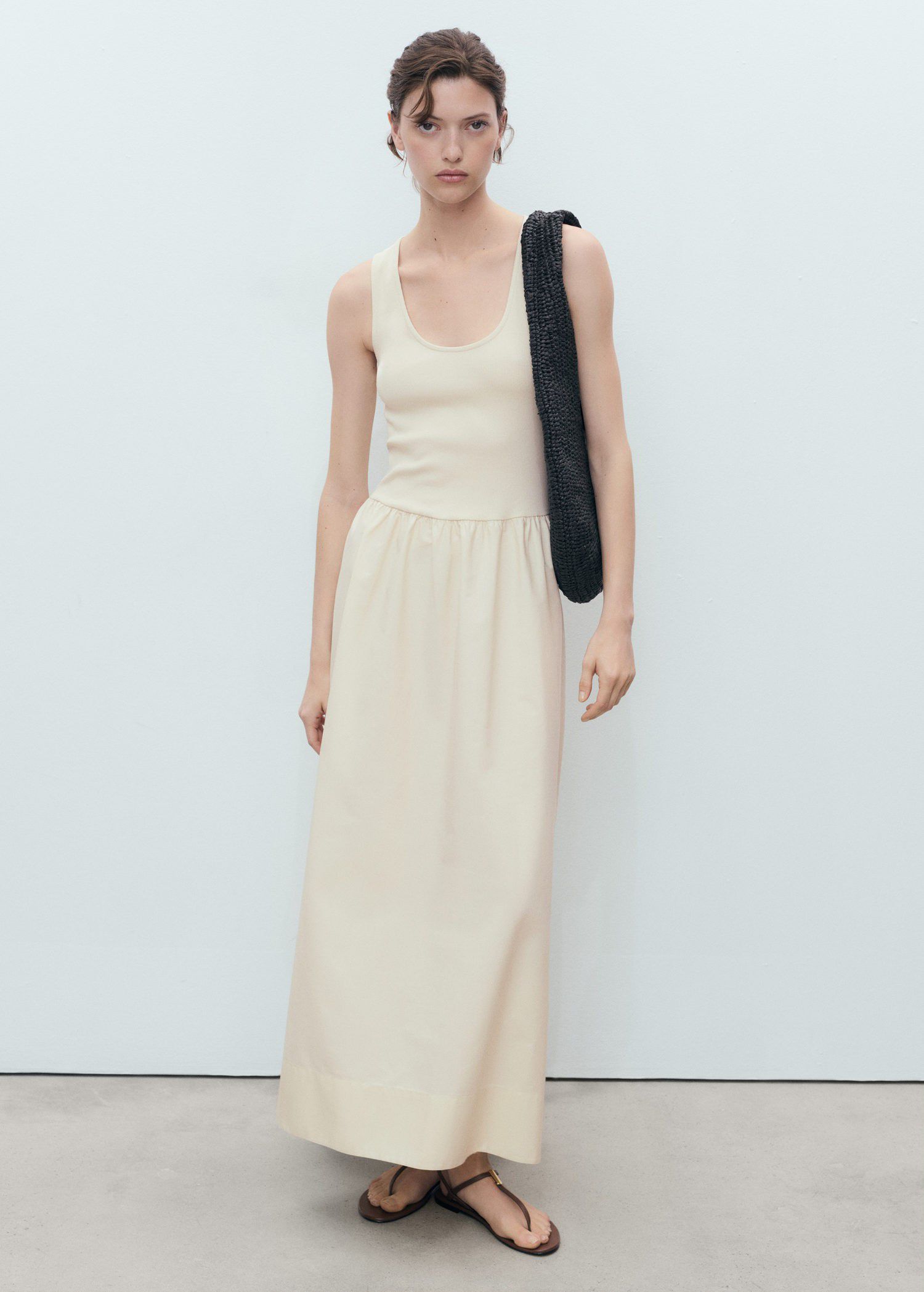 Flared dress in combined fabric