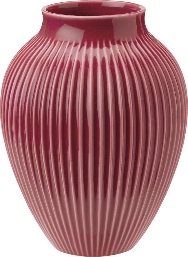 Knabstrup, vase, riller bordeaux, 20 cm