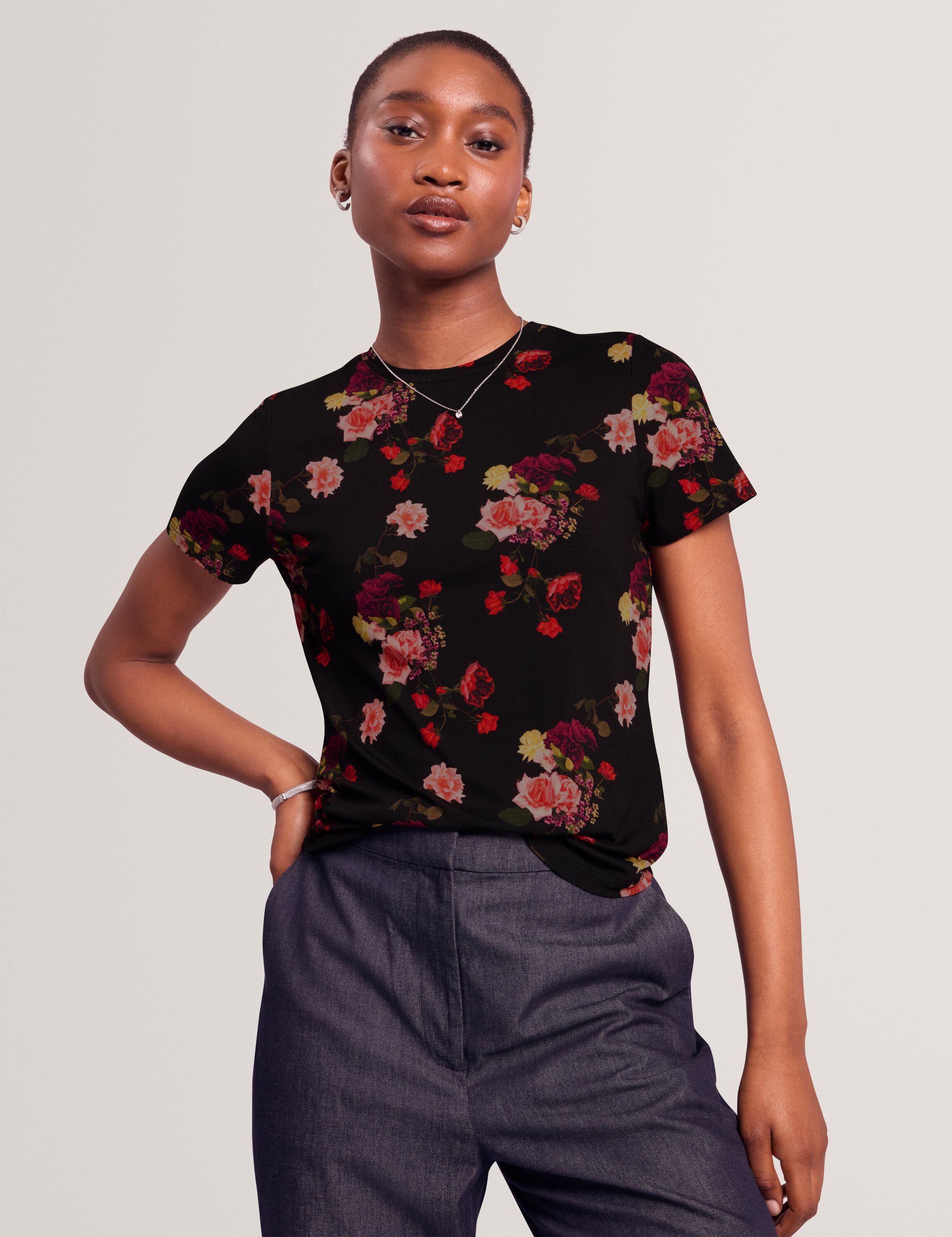 MYLI Floral Printed Fitted Tee With