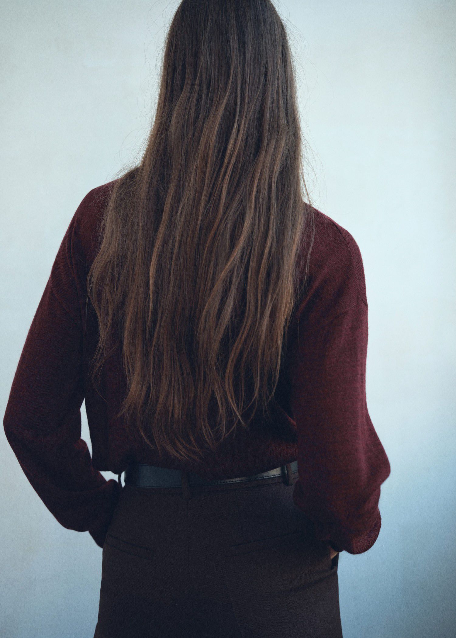 V-neck sweater with scarf
