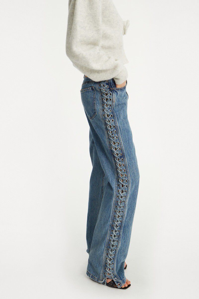 LACED STRAIGHT LEG JEANS