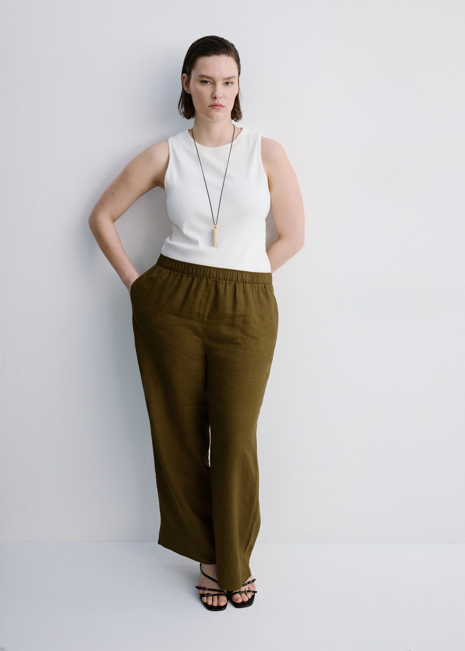 Straight linen-blend trousers