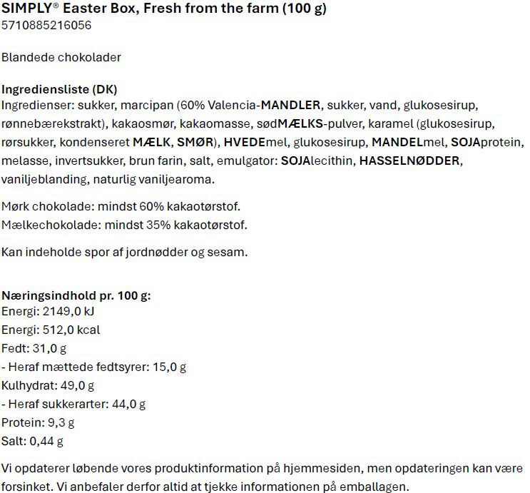 Simply&reg; FRESH FROM THE FARM p&aring;skechokolade&aelig;ske (100 g)
