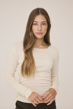 Cilla 14 Langærmede striktrøje med bølgende kant - 100% Merino uld