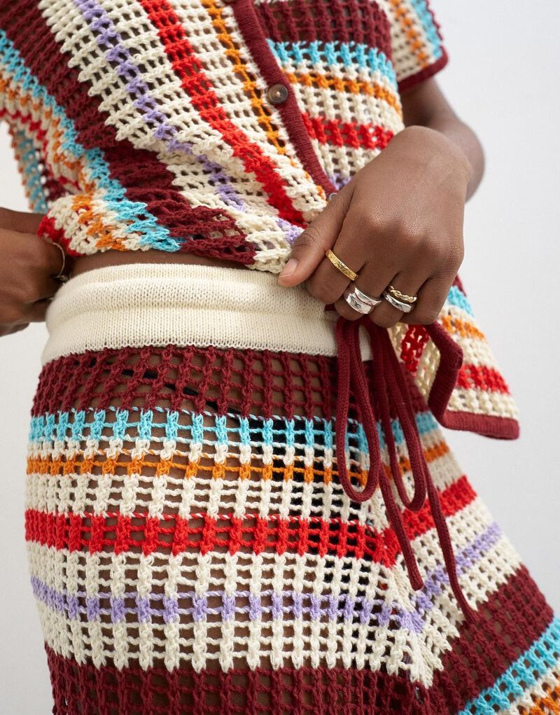 Tskaia Hr Crochet Stripped Knit Sho