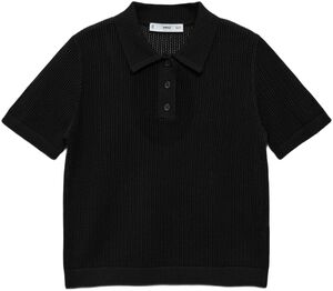 Openwork knitted polo-neck sweater