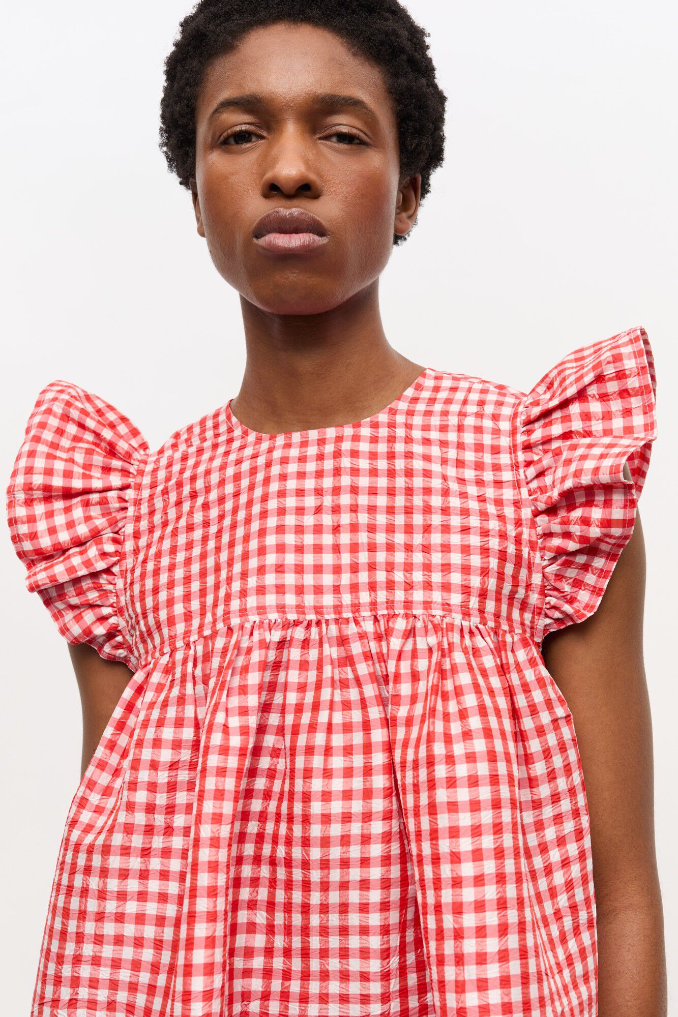 Crinkled Taffeta Check Frill Mini D