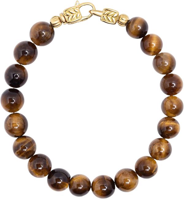 Brown Tiger Eye Healing Bracelet With Gold Lock