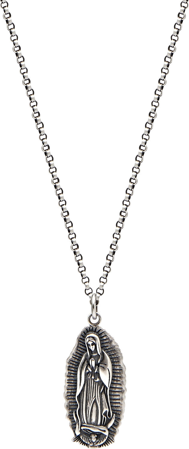 Men's Stainless Steel Necklace with Our Lady of Guadalupe Pendant