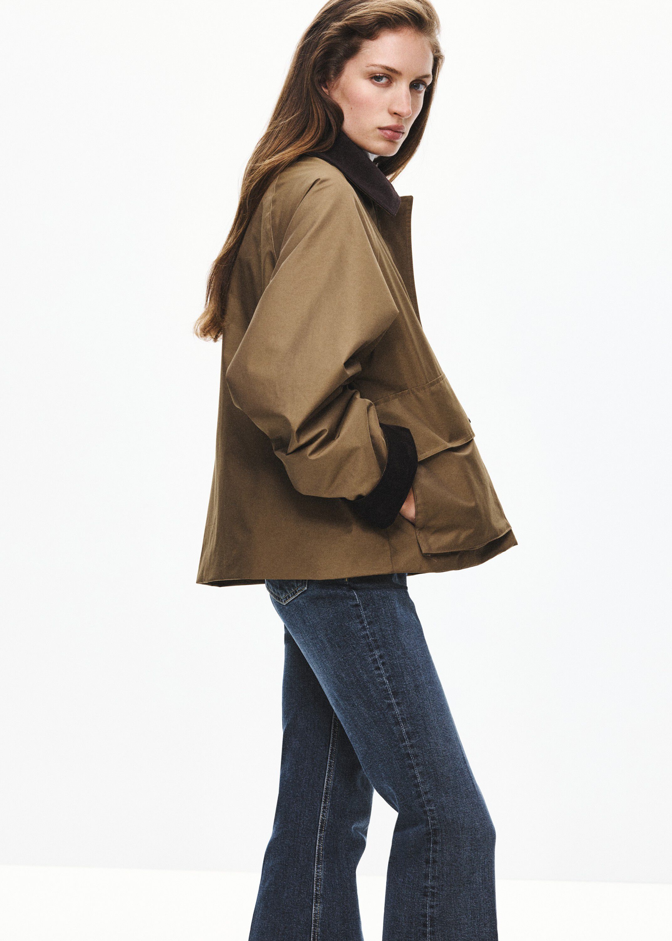 Cotton parka with corduroy collar