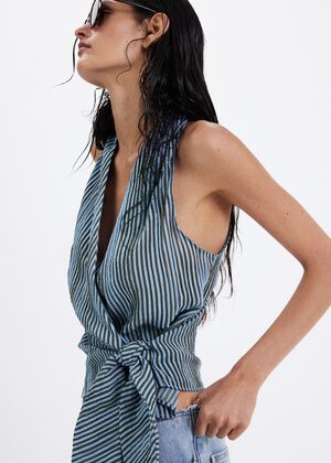 Cross-front striped blouse