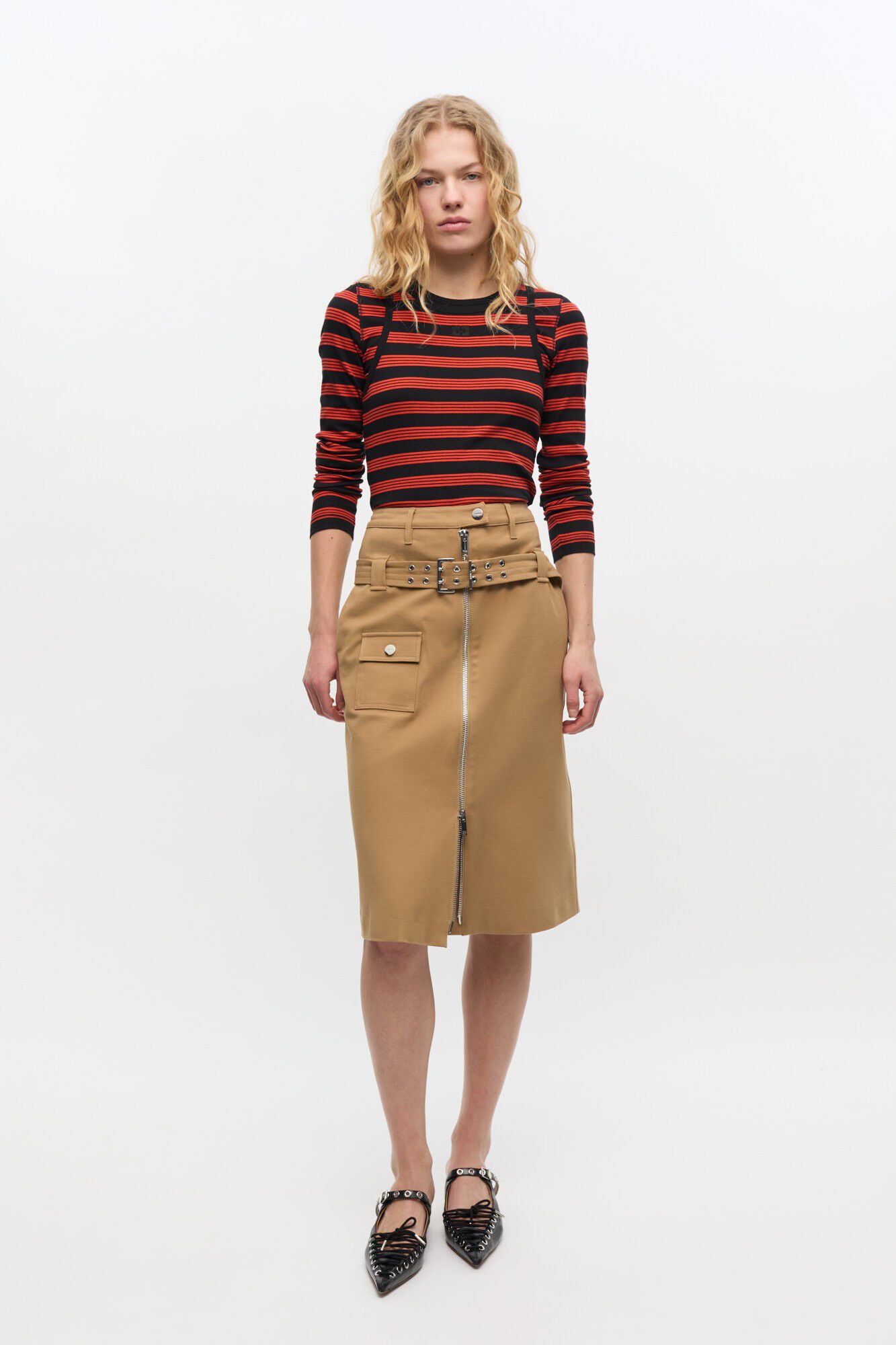 Heavy Cotton Tailoring Midi Skirt