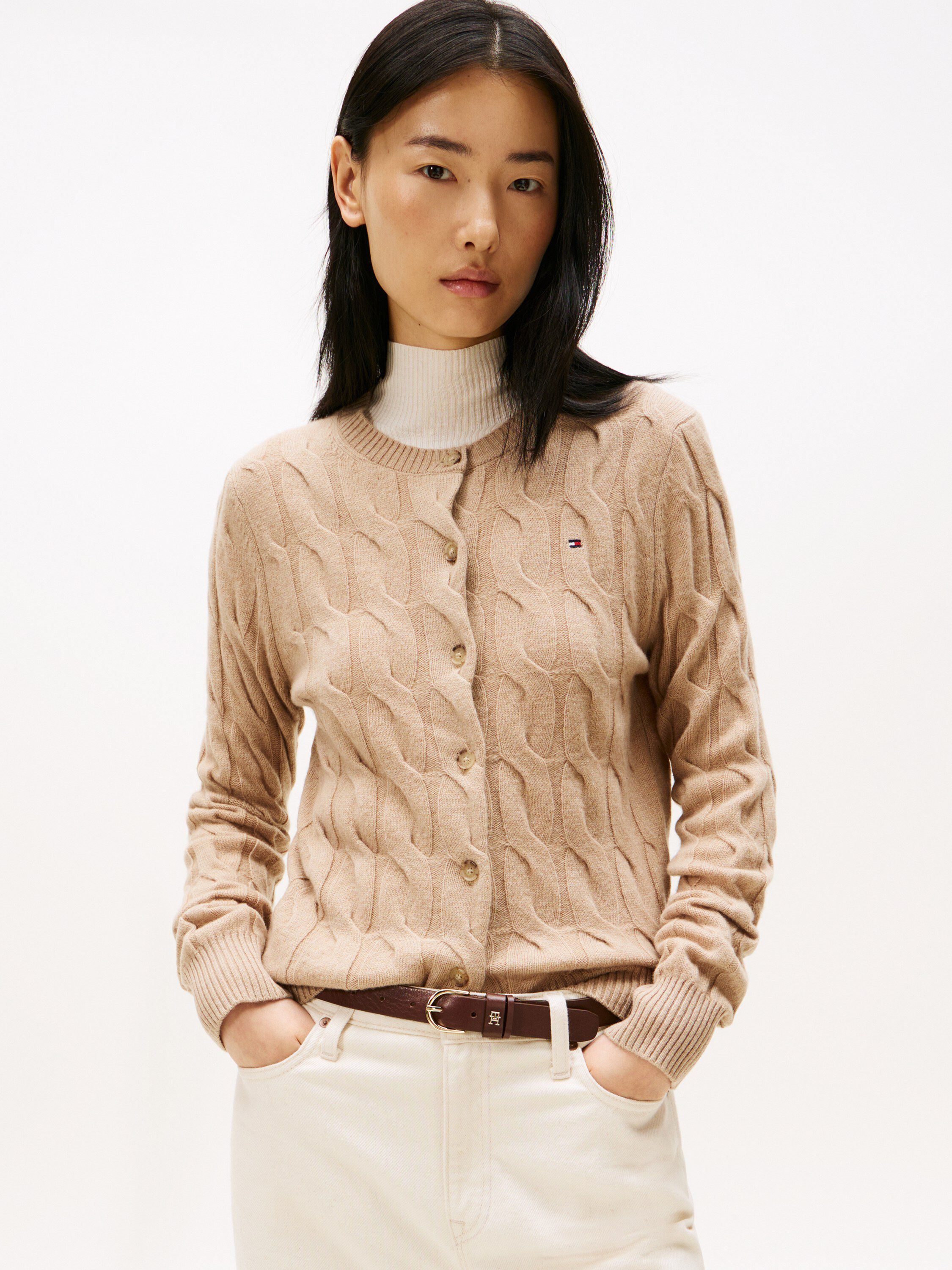 SOFT WOOL CABLE C-NK LS CARDIGAN