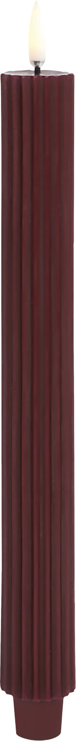 LED taper candle grooved, Wine red, smooth, 2-pack, 3,2x25,5