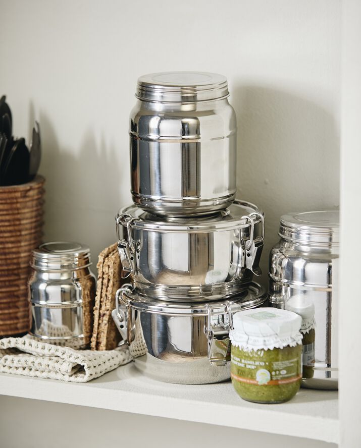 CANI can w/lid, high, M, stainless steel