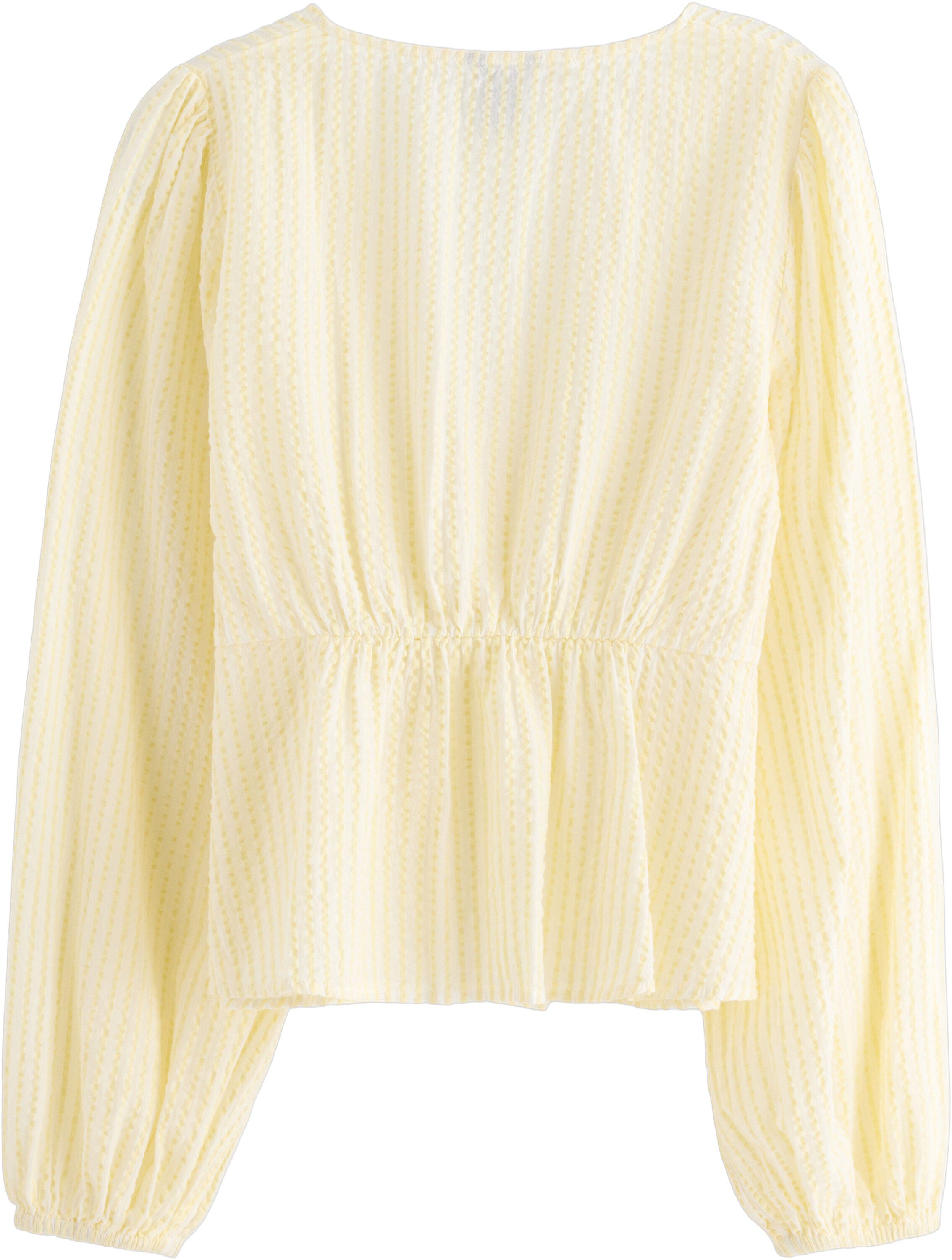 Vevd bluse i bomull med lange ermer