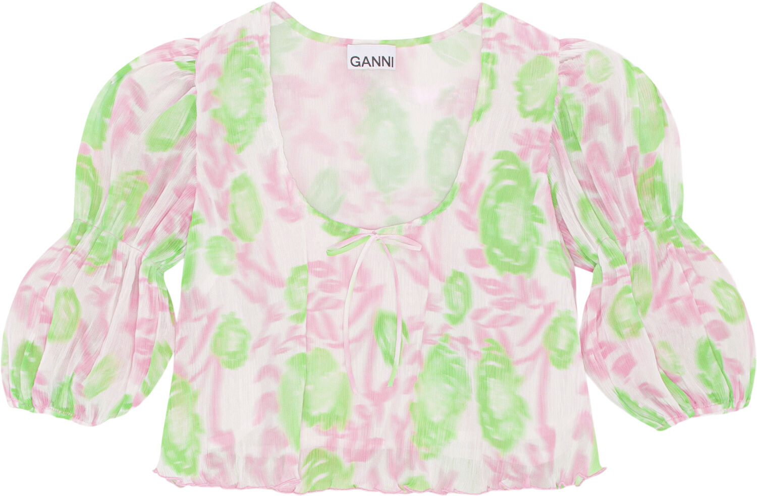 Pleated Georgette U-neck Bluse