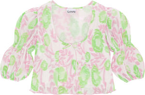 Pleated Georgette U-neck Bluse