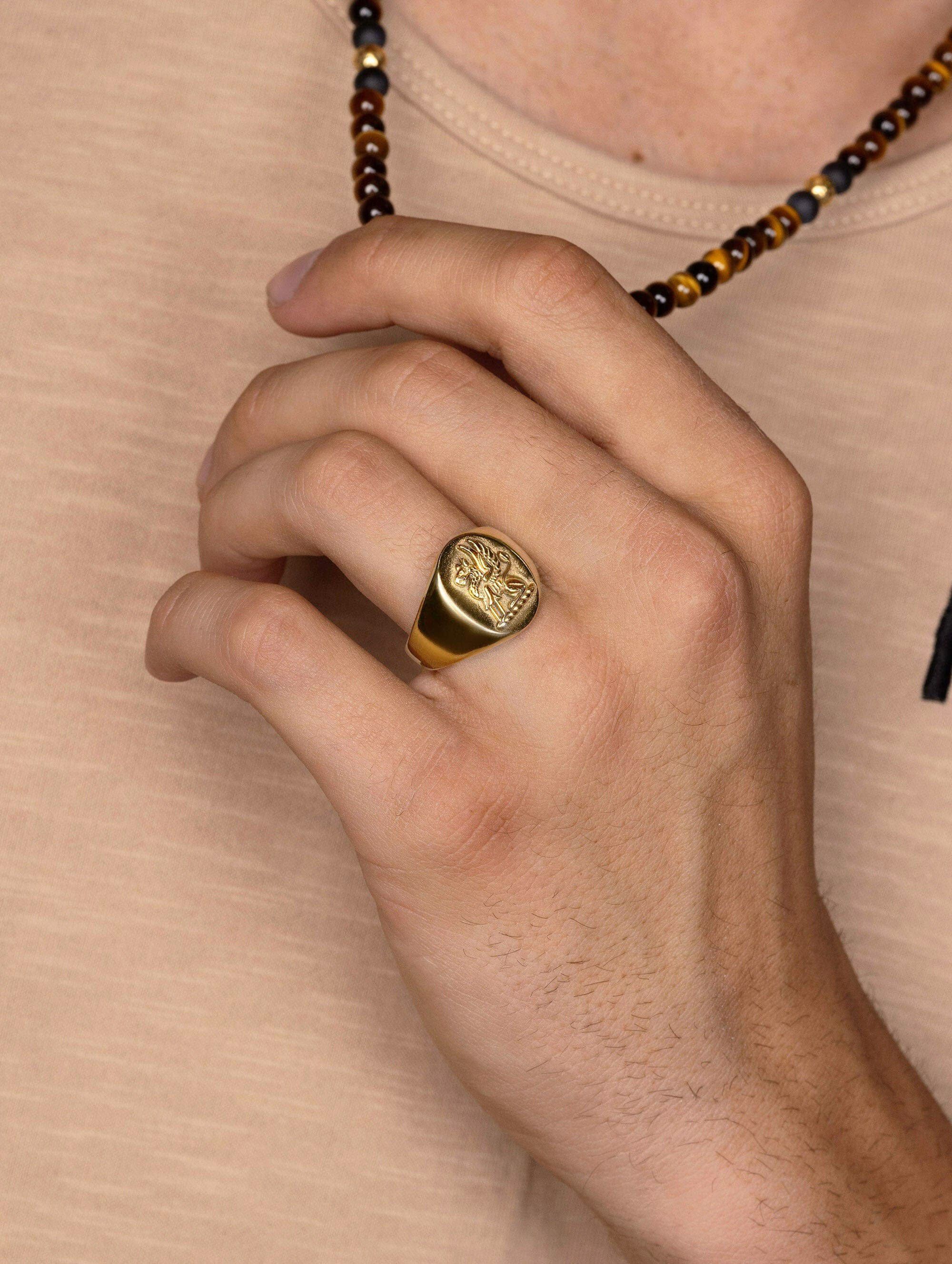 Men's Stainless Steel Lion Crest Ring with Gold Plating