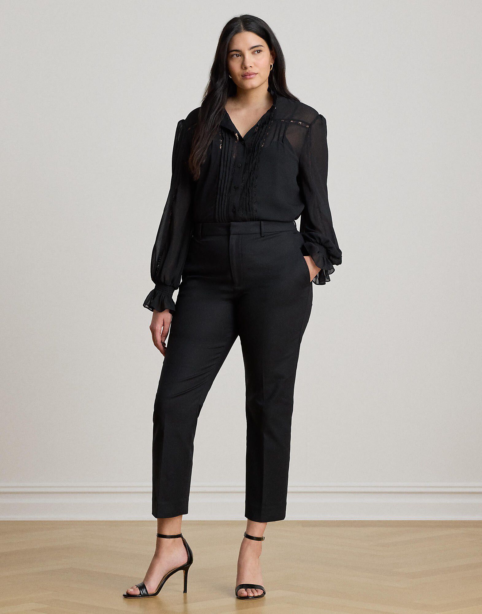 Lace-Trim Crinkle Georgette Blouse