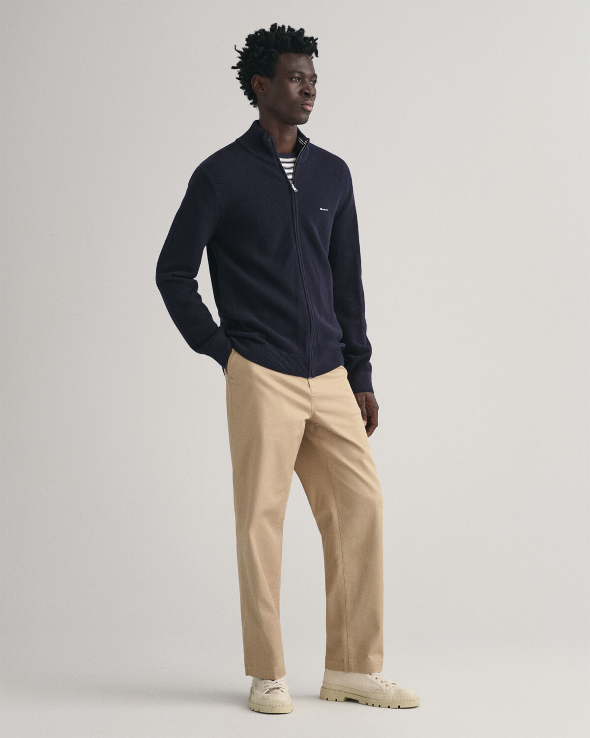 COTTON PIQUE ZIP CARDIGAN