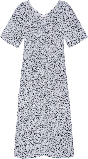 Printed Crepe Gathered U-neck Midi