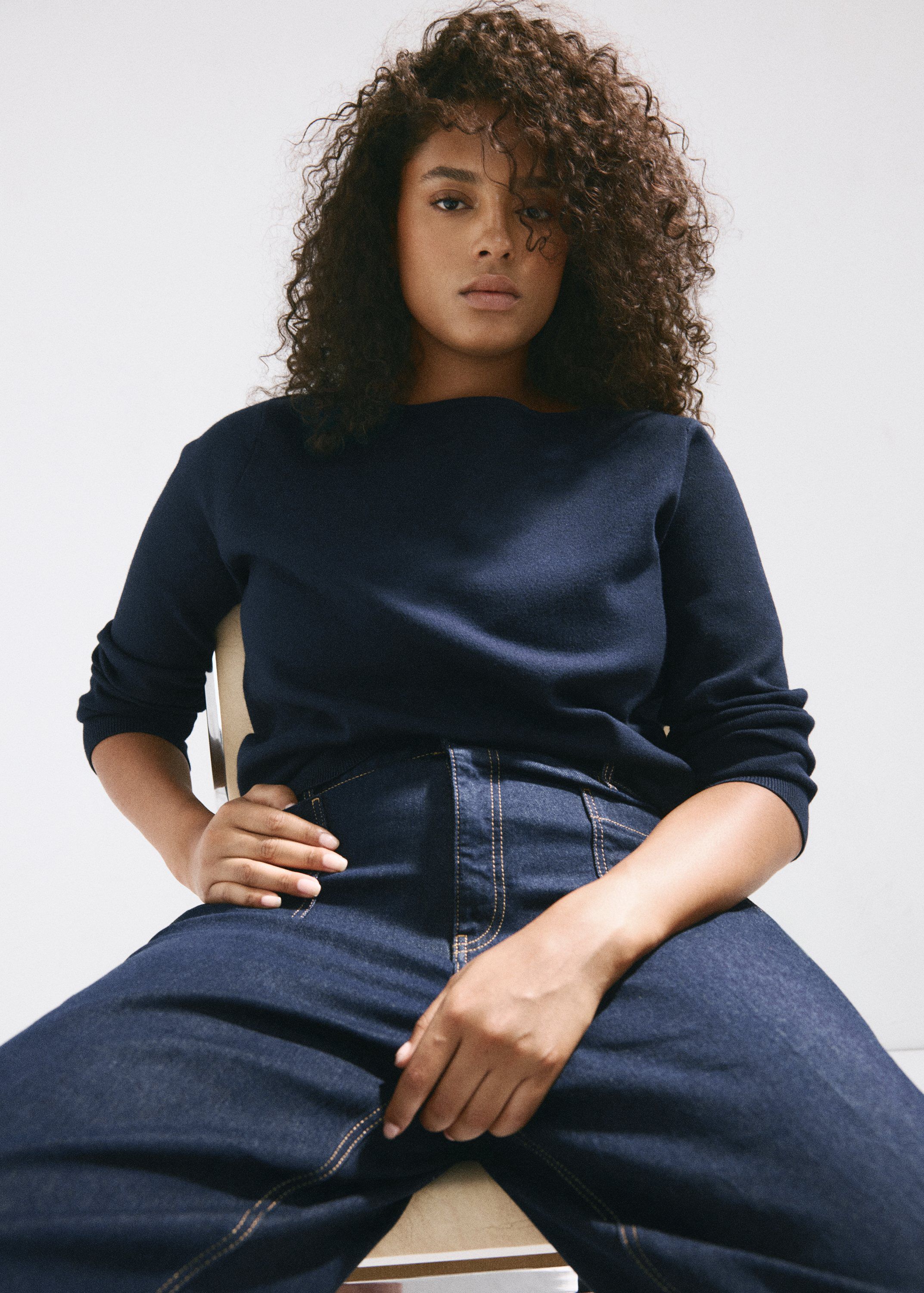 Fine-knit boat-neck sweater