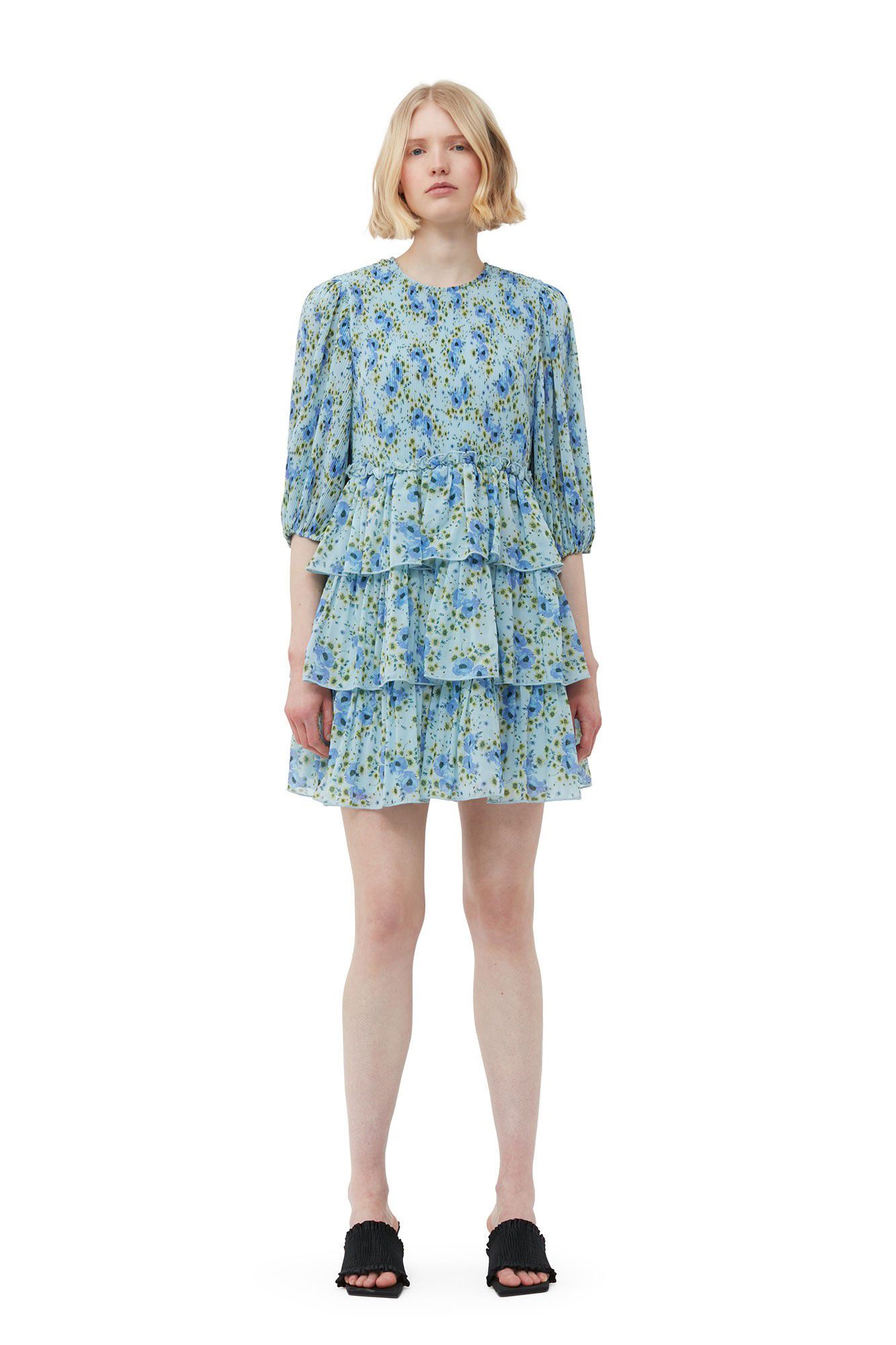 Pleated Georgette Mini Dress