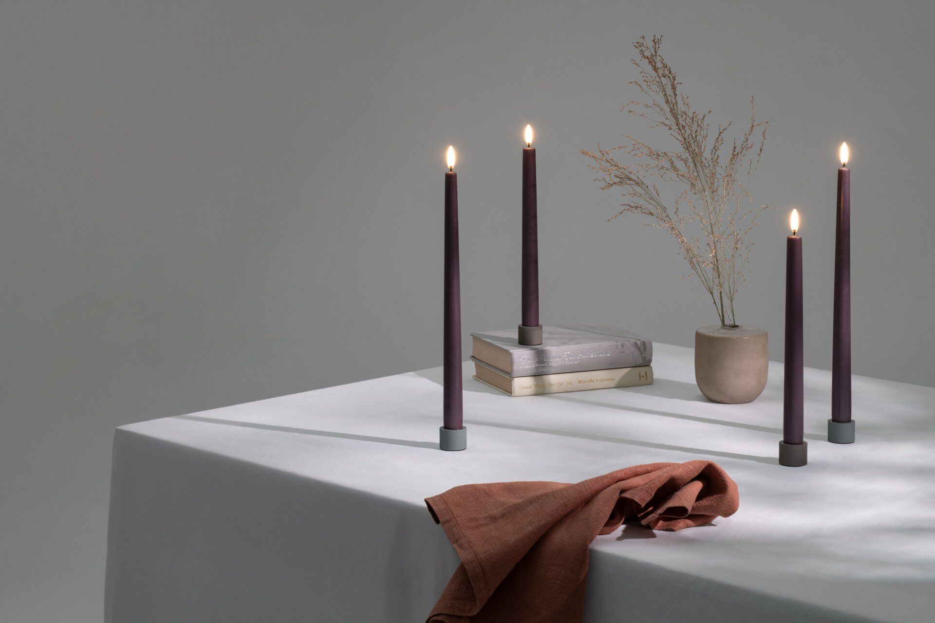 LED slim taper candle, Dusty Mulberry, Smooth, 2-pack, 2,3x3