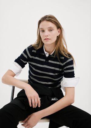 Striped polo-neck sweater