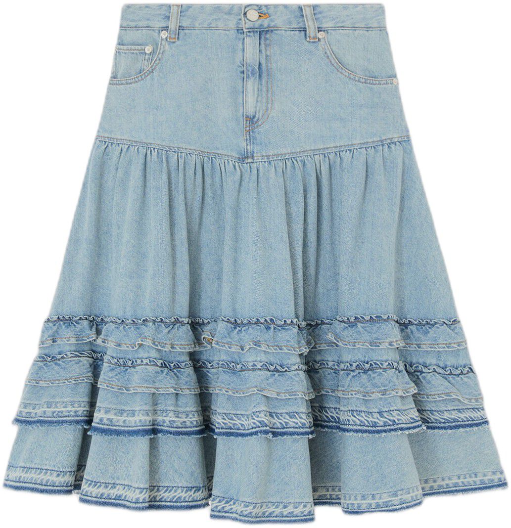 Lightweight Denim Frill Midi skirt