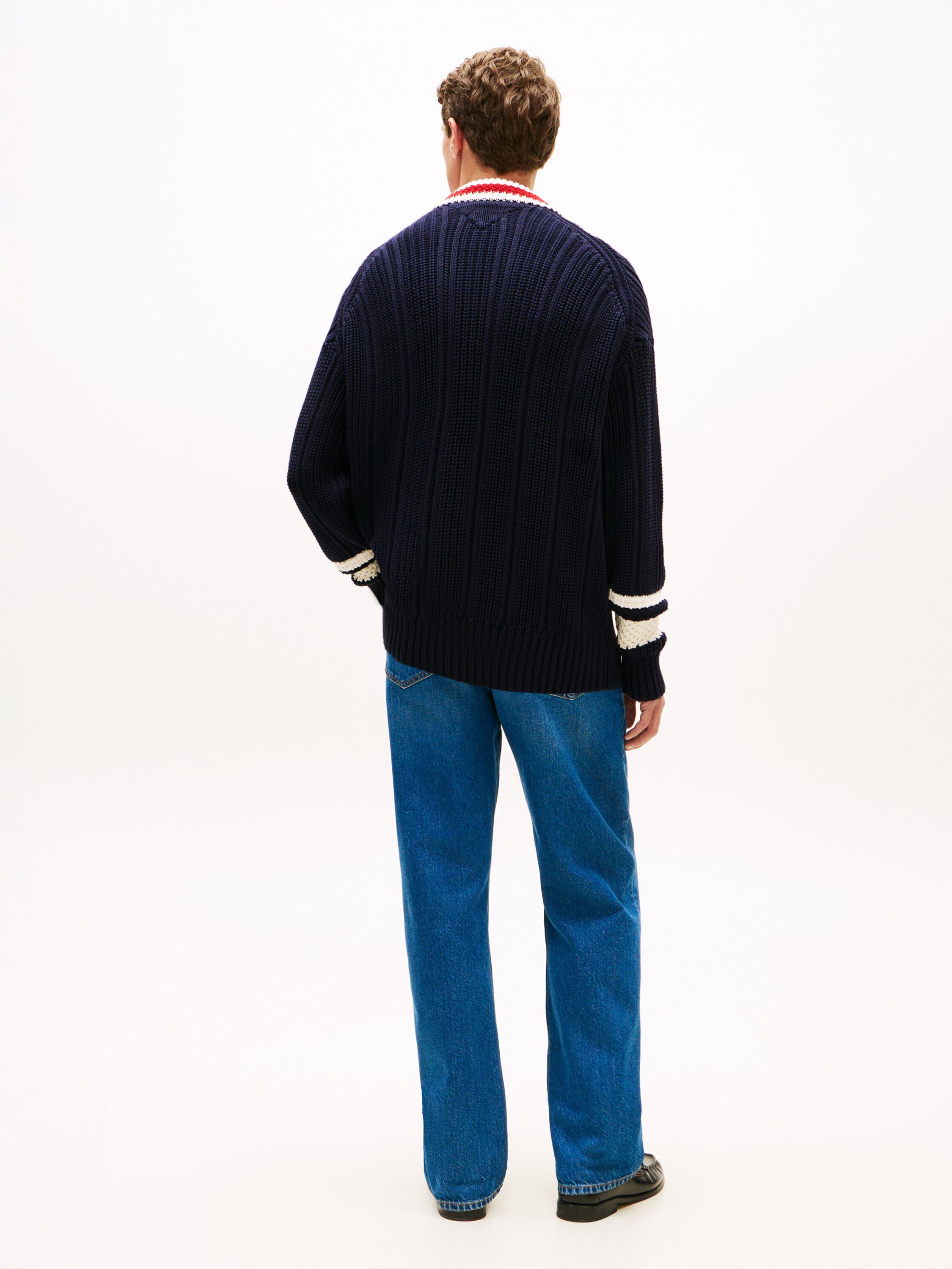 Chunky Rib-Knit Letterman Cardigan